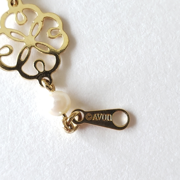 Vintage Avon Floral Chain Gold-Tone Bracelet and necPearl Accent Filigree Spring - Picture 5 of 7